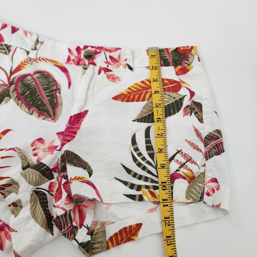 Floral Linen Shorts Women's size‎ 8 White Botanical Mid Rise EUC